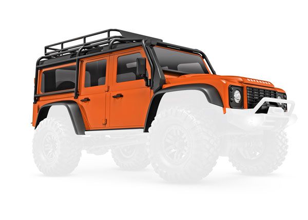 Traxxas Body TRX-4M Defender - Orange  (Includes Grille, Side Mirrors, Door Handles, Fender Flares, Fuel Canisters, Jack, Spare Tire Mount, & Clipless Mounting) (Requires #9734 Front & Rear Bumpers)