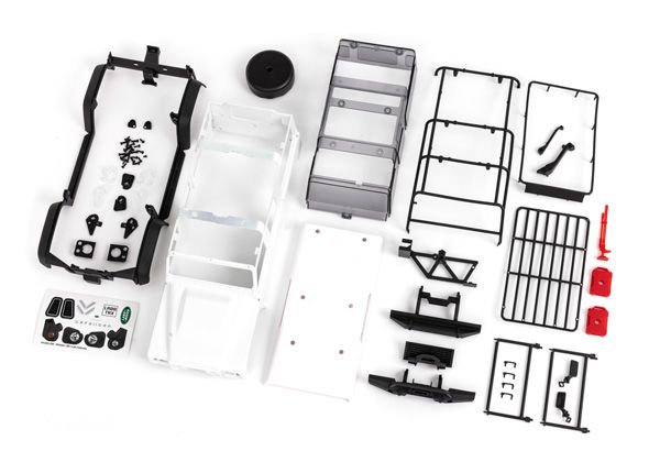 Traxxas Body, Land Rover Defender, Complete (White, Requires Painting) (Includes Grille, Side Mirrors, Door Handles, Fender Flares, Fuel Canisters, Jack, Spare Tire Mount, & Clipless Mounting) (Requires #9734 Front & Rear Bumpers)