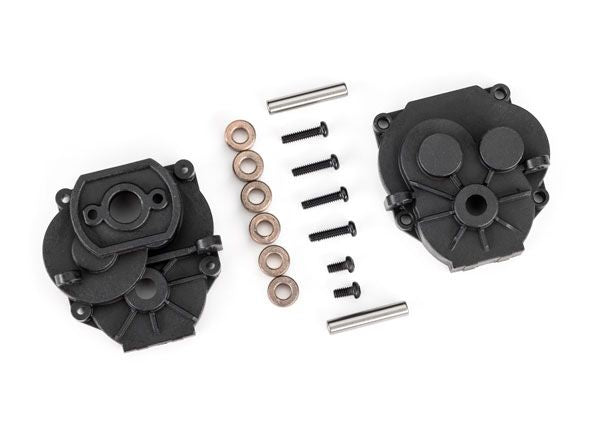 Traxxas Gearbox Housing (Front & Rear)/ 2X4mm Bcs (With Threadlock) (2)/ 2X8mm Bcs (4)/ 3X16mm Pins (2)