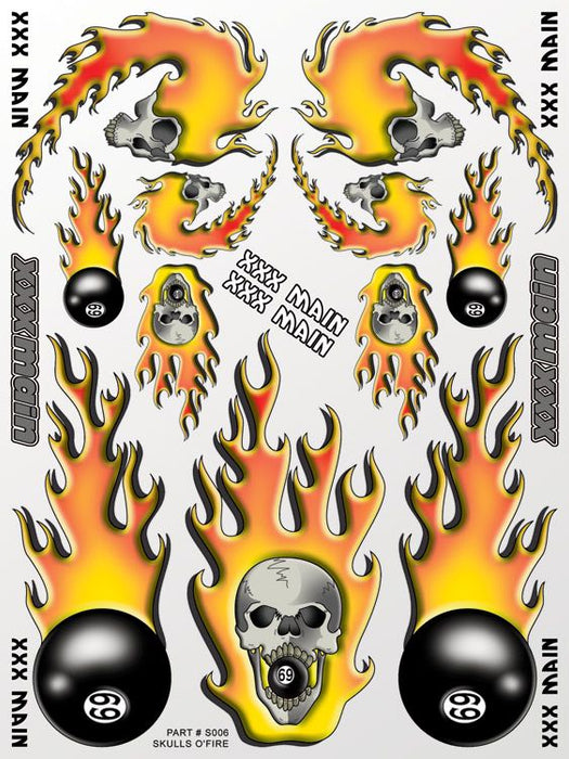 Feuille d’autocollants XXX Main Racing Skulls O’Fire