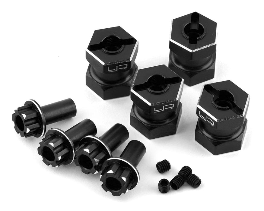 Yeah Racing 12mm Aluminum Hex Adaptors (Black) (4) (15mm Offset)