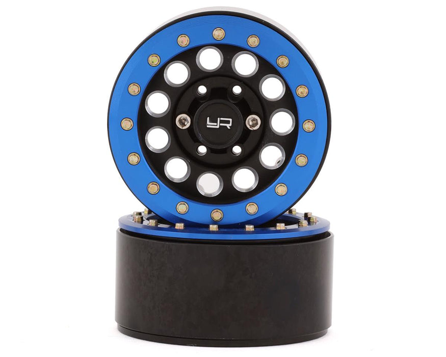 Yeah Racing 1.9" Aluminum F-RG Beadlock Wheels w/12mm Hex (Black/Blue) (2)