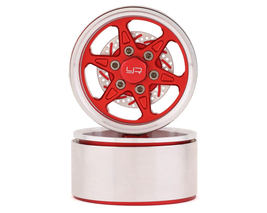 Yeah Racing Roues Beadlock BXC 1,9" en aluminium à 6 rayons avec faux rotors (rouge) (2)