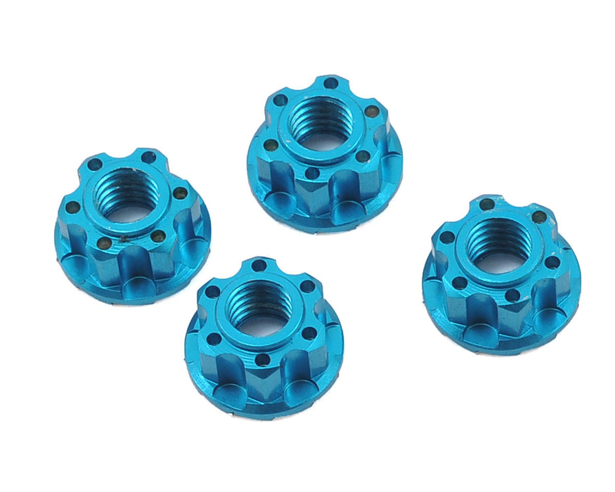 Yeah Racing Écrou de blocage de roue dentelé en aluminium de 4 mm (4) (Bleu)