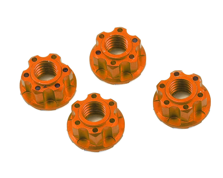 Yeah Racing Écrou de blocage de roue dentelé en aluminium de 4 mm (4) (Orange)