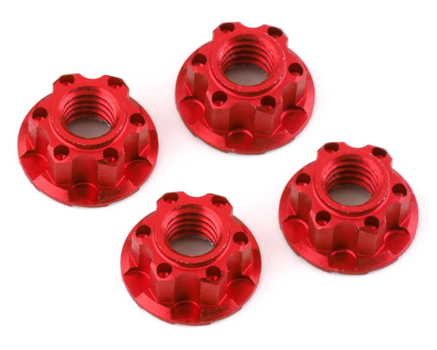 Yeah Racing Écrou de blocage de roue dentelé en aluminium de 4 mm (4) (rouge)