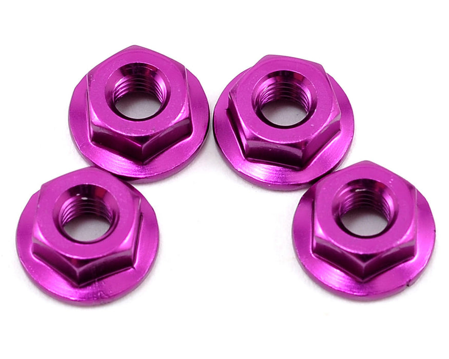 Yokomo 4mm Aluminum Serrated Flanged Nut (Purple) (4)