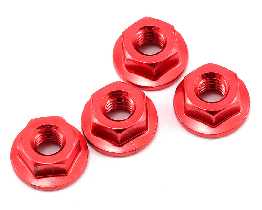 Yokomo 4mm Aluminum Serrated Flanged Nut (Red) (4)